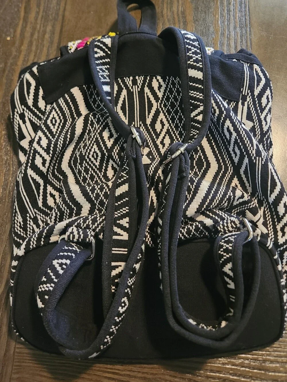 Expressions Nyc Beaded Black & White Tribal Drawstring Backpack